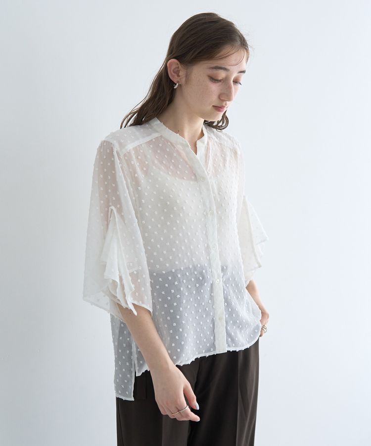YECCA VECCA「袖フリルドビードットシアーシャツ」|シャツ・ブラウス|