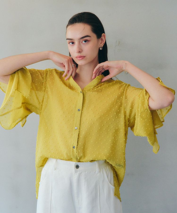 YECCA VECCA「袖フリルドビードットシアーシャツ」|シャツ・ブラウス|