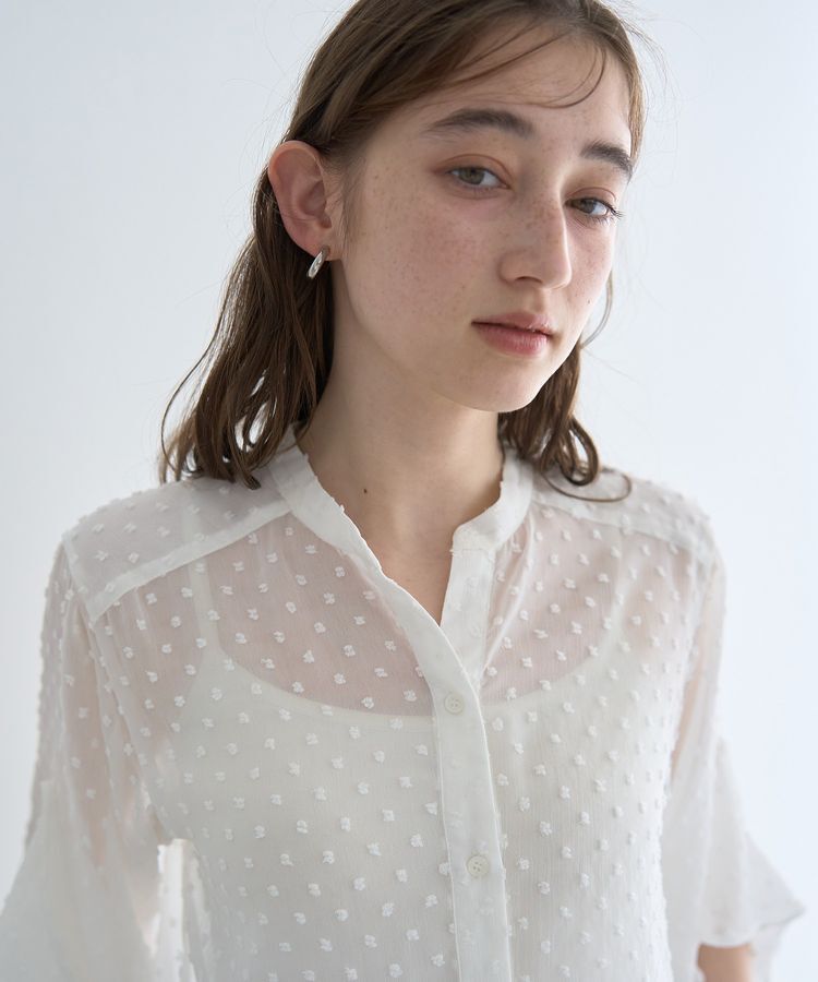 YECCA VECCA「袖フリルドビードットシアーシャツ」|シャツ・ブラウス|
