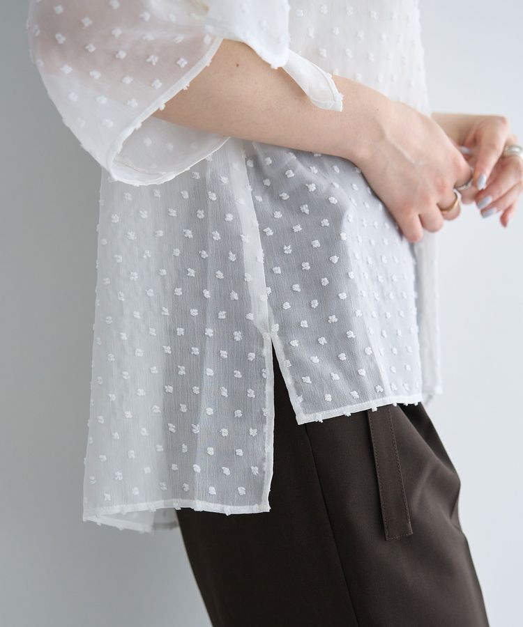 YECCA VECCA「袖フリルドビードットシアーシャツ」|シャツ・ブラウス|