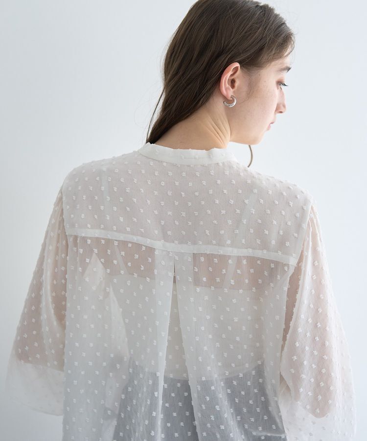 YECCA VECCA「袖フリルドビードットシアーシャツ」|シャツ・ブラウス|