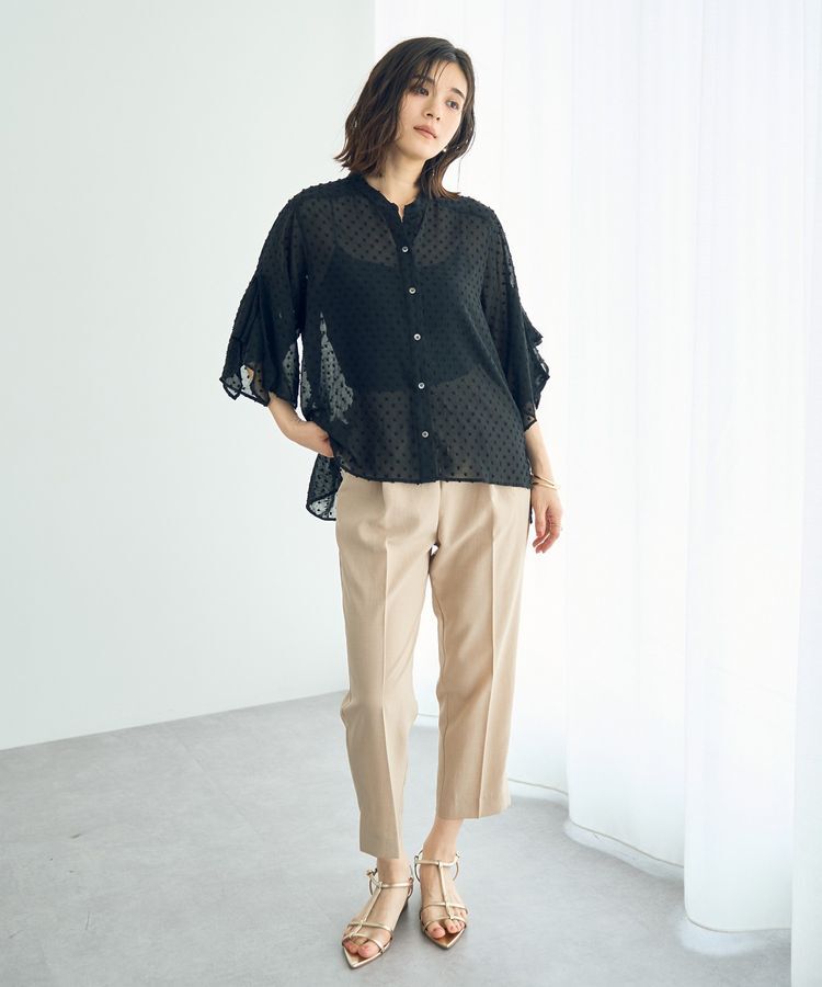 YECCA VECCA「袖フリルドビードットシアーシャツ」|シャツ・ブラウス|