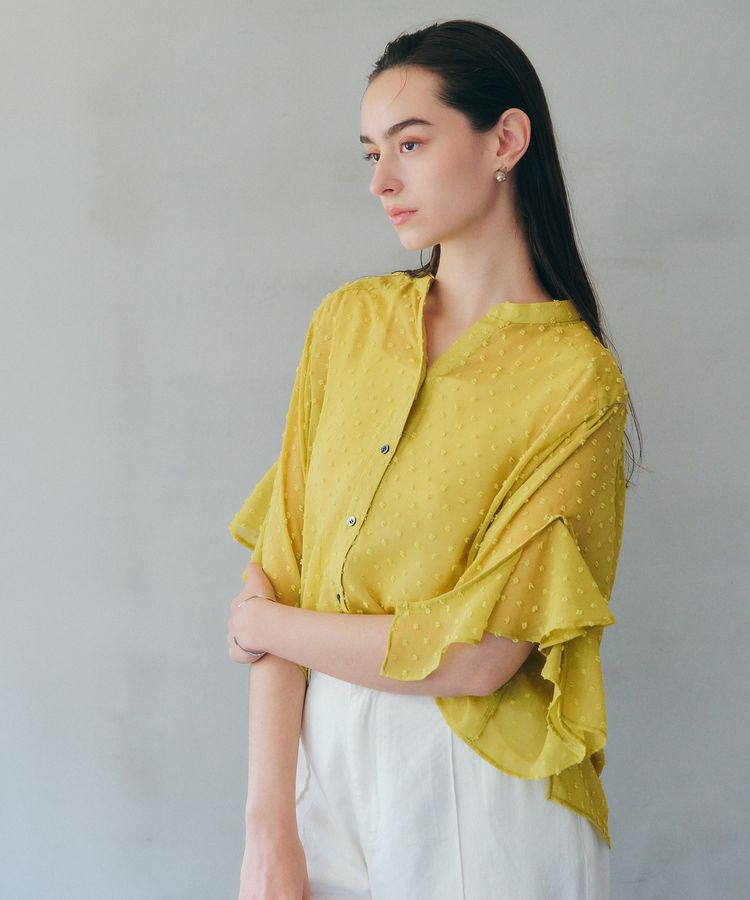 YECCA VECCA「袖フリルドビードットシアーシャツ」|シャツ・ブラウス|
