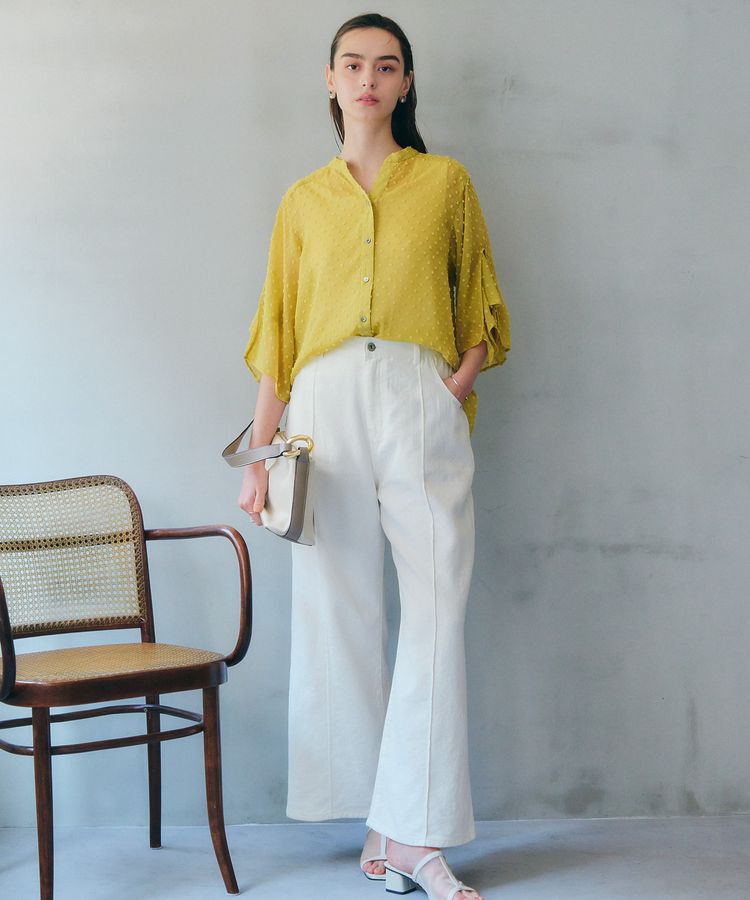 YECCA VECCA「袖フリルドビードットシアーシャツ」|シャツ・ブラウス|