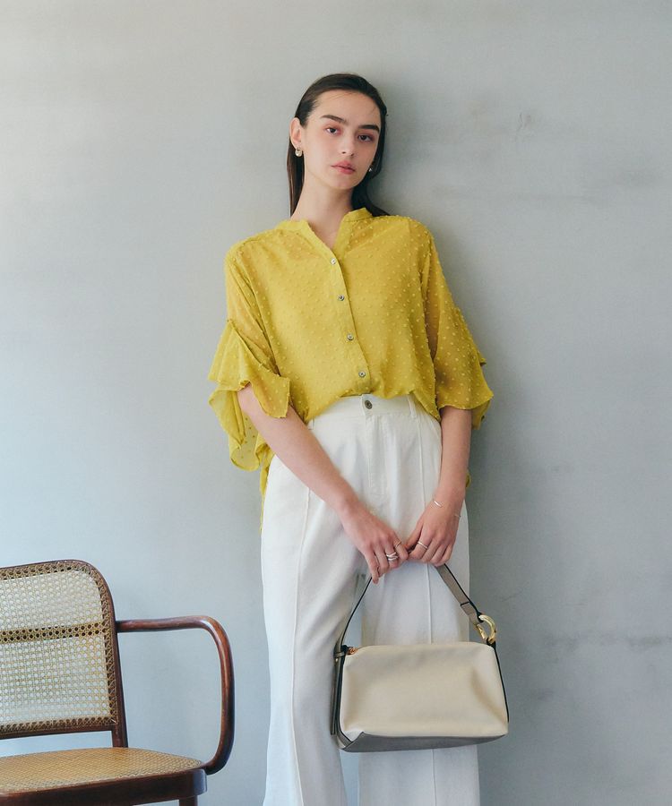 YECCA VECCA「袖フリルドビードットシアーシャツ」|シャツ・ブラウス|