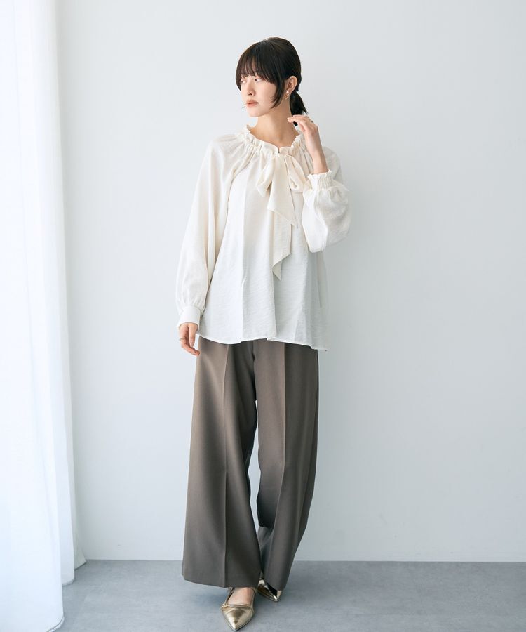 YECCA VECCA「フリルギャザーボウタイブラウス」|シャツ・ブラウス|