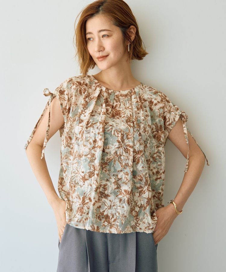 YECCA VECCA「【DOLL UP OOPS】フラワープリントギャザーブラウス」|シャツ・ブラウス|Mint Green