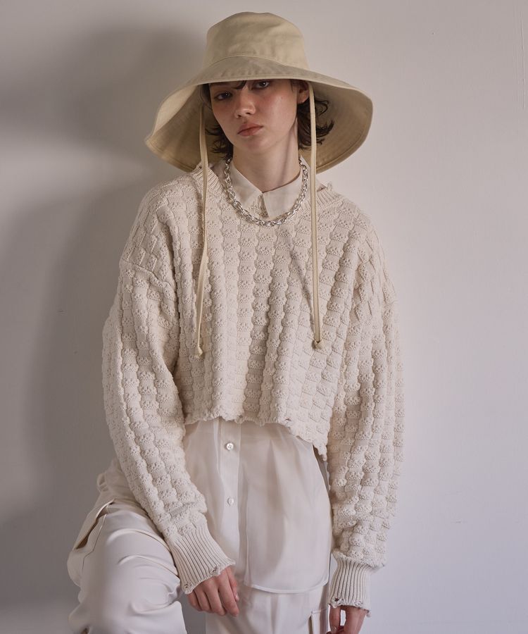 GARAGE OF GOOD CLOTHING「ショート丈ダメージニットプルオーバー」|ニット・セーター|Ivory