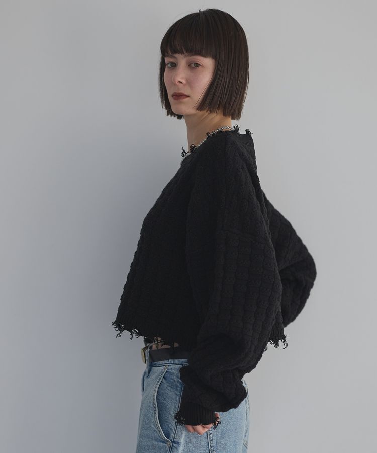 GARAGE OF GOOD CLOTHING「ショート丈ダメージニットプルオーバー」|ニット・セーター|