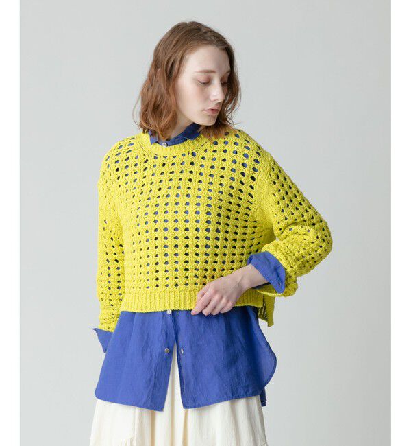 allureville「コットンリリーメッシュプルオーバー」|ニット・セーター|イエロー