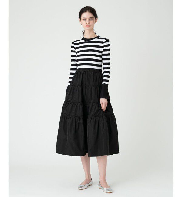 LOULOU WILLOUGHBY「【LOULOU WILLOUGHBY】タフタティアードニットワンピース」|ワンピース|ブラック系