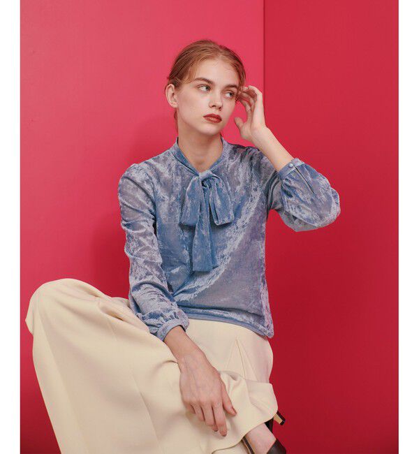 LOULOU WILLOUGHBY「【LOULOU WILLOUGHBY】シアーベロアリボンプルオーバー」|Tシャツ・カットソー|