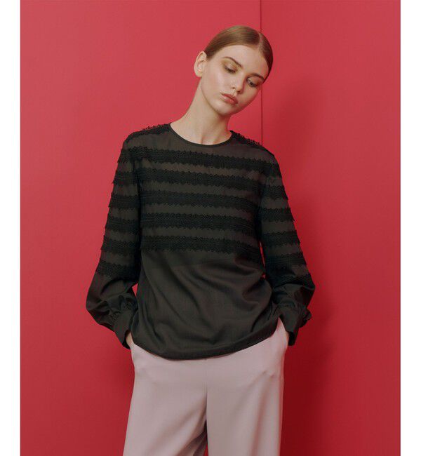 LOULOU WILLOUGHBY「【LOULOU WILLOUGHBY】ボーダーレースブラウス」|シャツ・ブラウス|ブラック