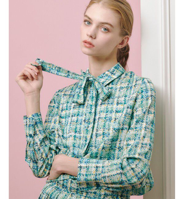 LOULOU WILLOUGHBY「【LOULOU WILLOUGHBY】チェックプリントボウタイブラウス」|シャツ・ブラウス|