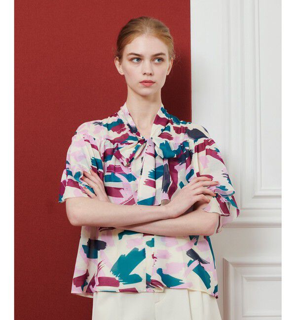 LOULOU WILLOUGHBY「【LOULOU WILLOUGHBY】ブラッシュプリントブラウス」|シャツ・ブラウス|ピンク