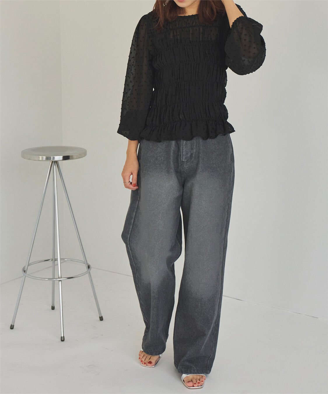 titivate「シアー楊柳ぽこぽこシャーリングトップス」|シャツ・ブラウス|