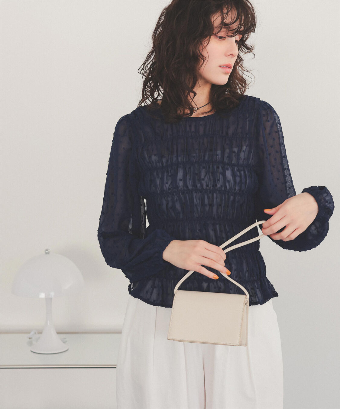 titivate「シアー楊柳ぽこぽこシャーリングトップス」|シャツ・ブラウス|