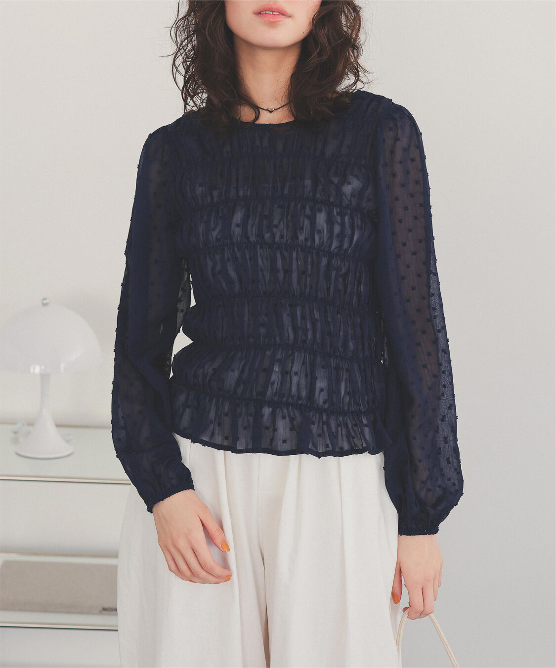 titivate「シアー楊柳ぽこぽこシャーリングトップス」|シャツ・ブラウス|