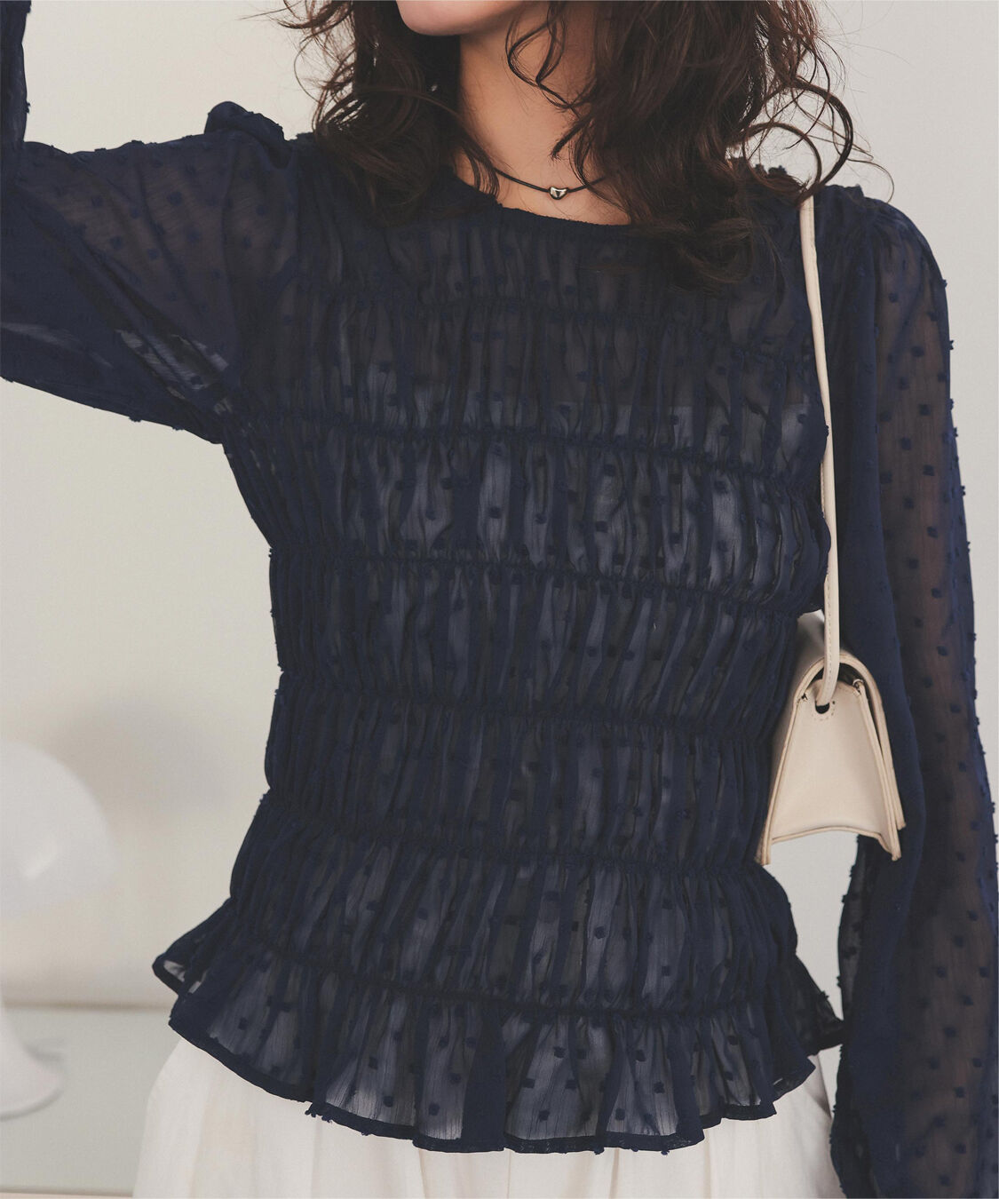 titivate「シアー楊柳ぽこぽこシャーリングトップス」|シャツ・ブラウス|