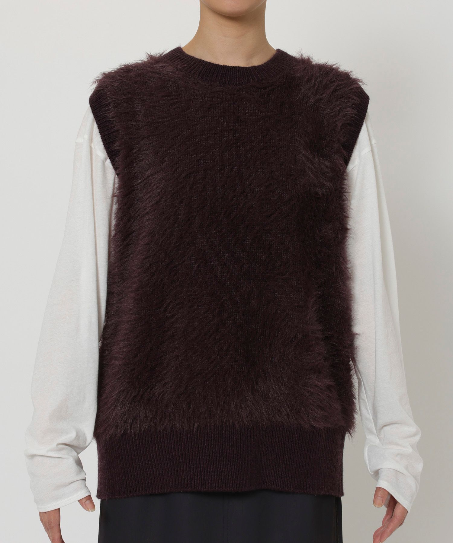 BABYLONE「ロングシャギーベスト」|ニット・セーター|