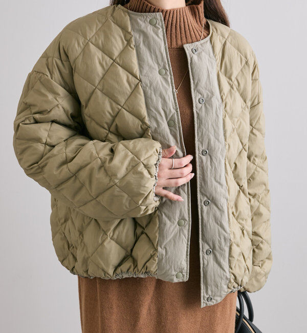  「【リバーシブル】リサイクルダウンノーカラージャケット」|ダウン|