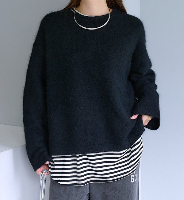  「【Du noir】FOX混袖口スリットニット」|ニット・セーター|ブラック