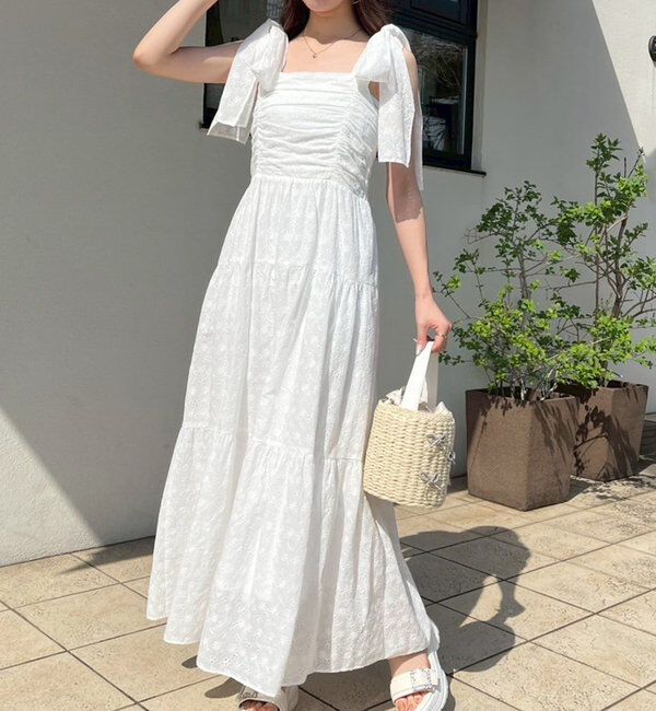  「肩リボンティアードキャミワンピース」|ワンピース|