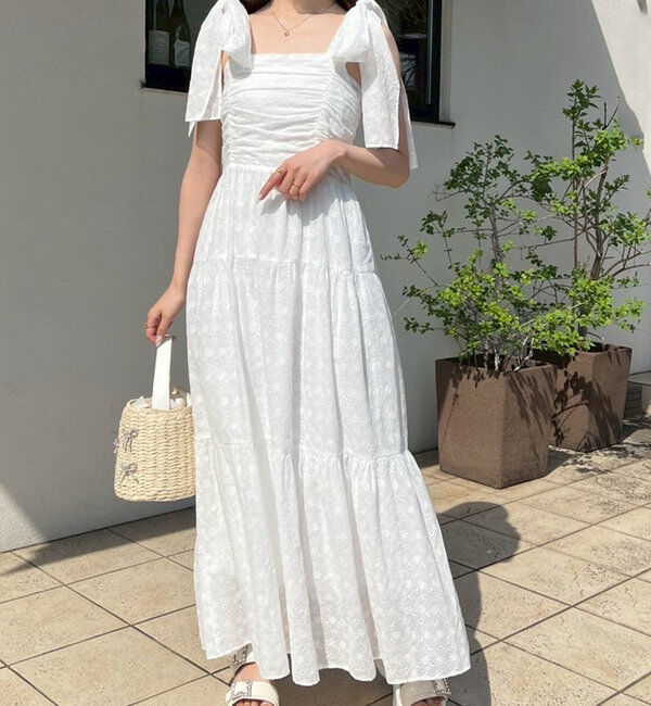  「肩リボンティアードキャミワンピース」|ワンピース|