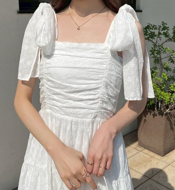  「肩リボンティアードキャミワンピース」|ワンピース|