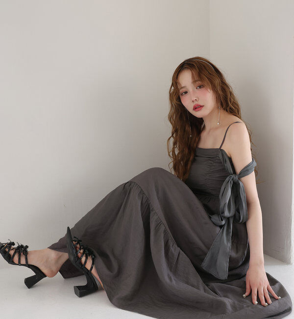  「肩リボンティアードキャミワンピース」|ワンピース|