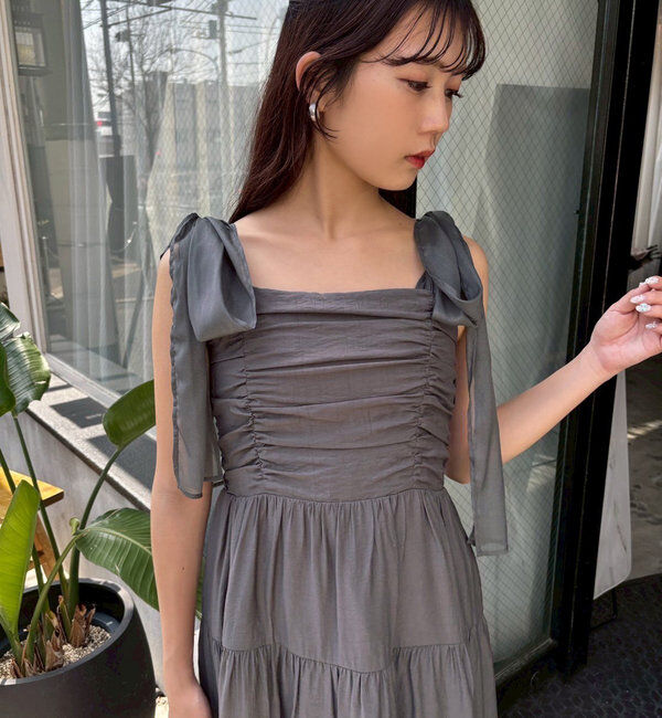  「肩リボンティアードキャミワンピース」|ワンピース|