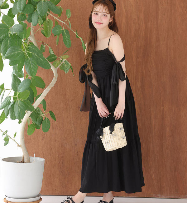  「肩リボンティアードキャミワンピース」|ワンピース|