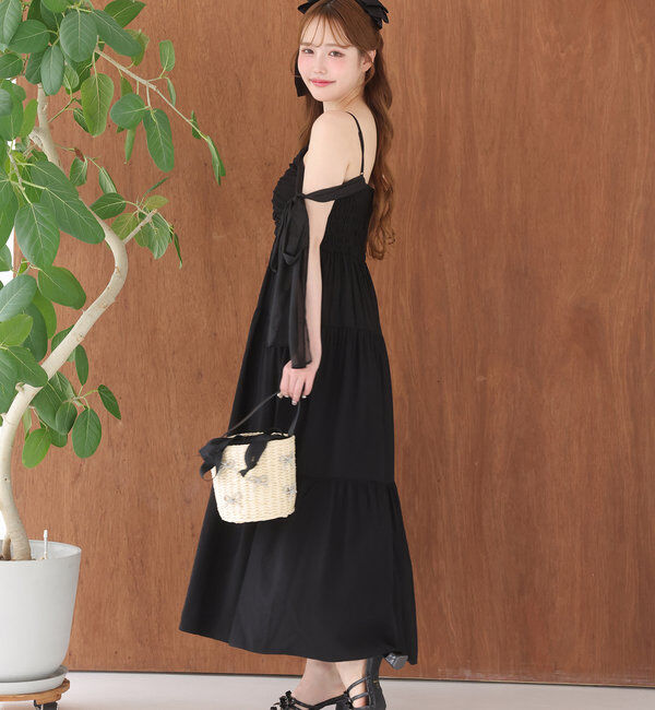  「肩リボンティアードキャミワンピース」|ワンピース|