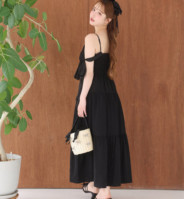  「肩リボンティアードキャミワンピース」|ワンピース|