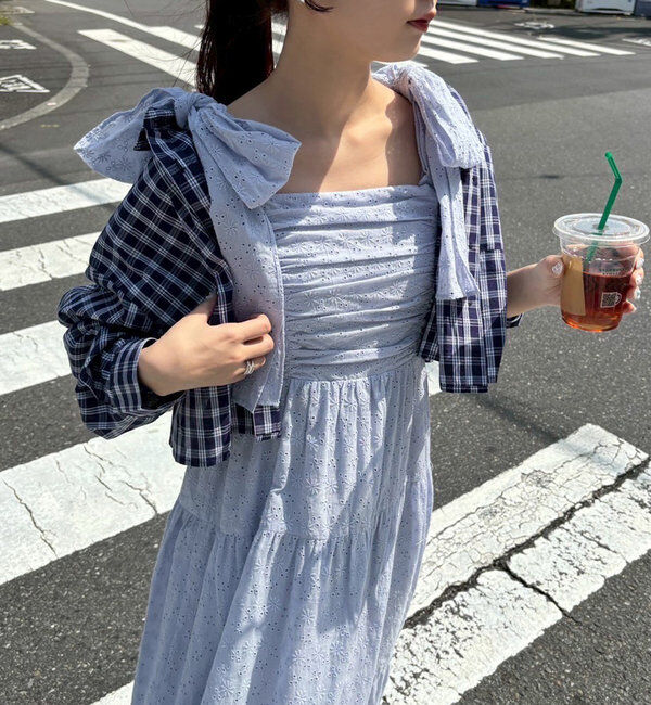  「肩リボンティアードキャミワンピース」|ワンピース|