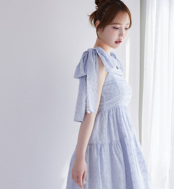  「肩リボンティアードキャミワンピース」|ワンピース|