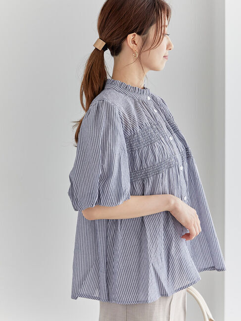 Te chichi「シャーリングスタンドフリルブラウス」|シャツ・ブラウス|ネイビー
