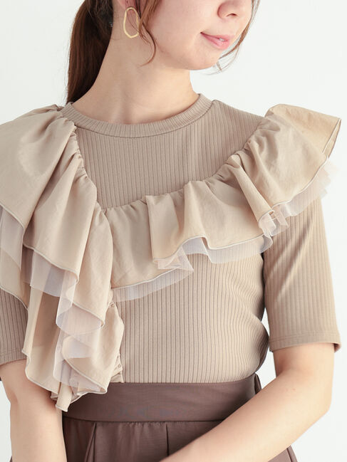 Te chichi「アシメフリルリブプルオーバー」|Tシャツ・カットソー|ベージュ