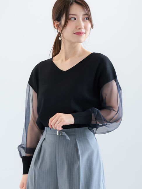 Te chichi「シアースリーブVネックプルオーバー」|ニット・セーター|