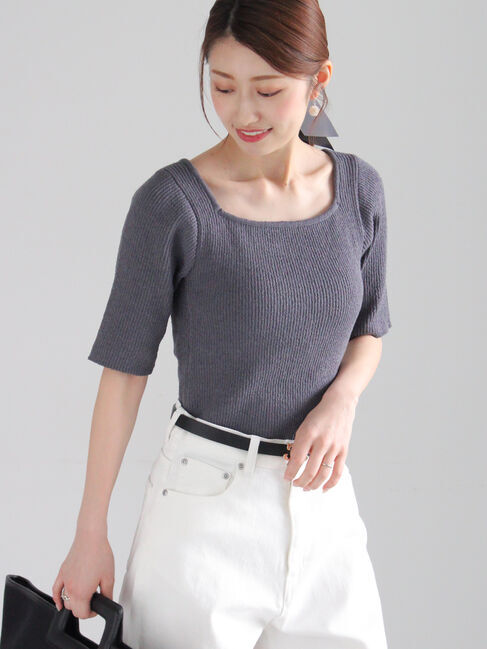 Te chichi「バックオープンブークレプルオーバー《2025summer catalog item》」|ニット・セーター|チャコールグレー