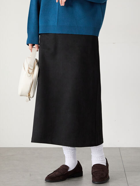 Lugnoncure「【選べる着丈】スウェード調タイトスカート」|スカート|ブラック