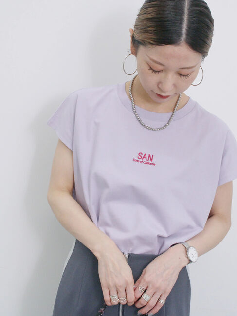 Samansa Mos2 blue「フレンチスリーブTシャツ」|Tシャツ・カットソー|