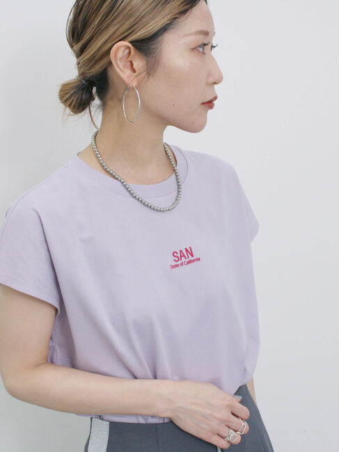 Samansa Mos2 blue「フレンチスリーブTシャツ」|Tシャツ・カットソー|