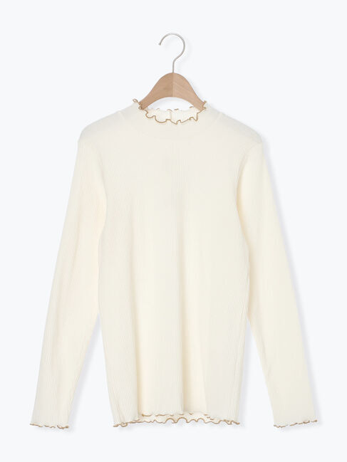 Samansa Mos2「配色メローカットリブフリルスタンドネックインナー」|Tシャツ・カットソー|オフホワイト