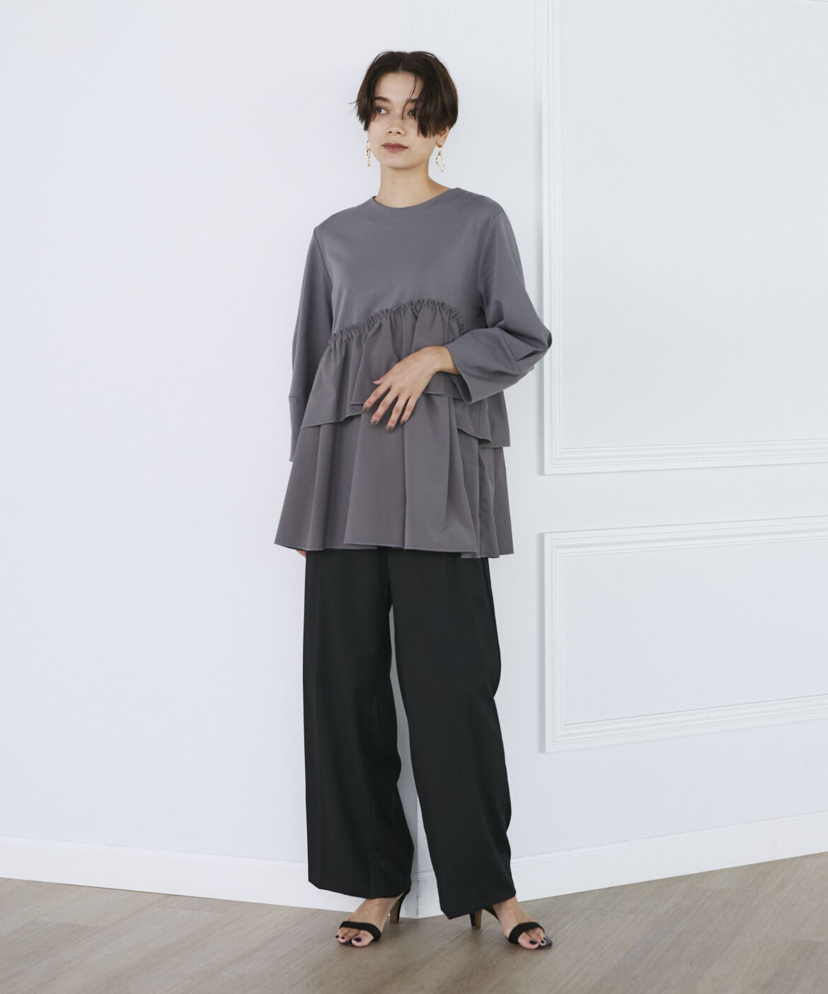 INED「ワンタックワイドパンツ」|その他|ブラック