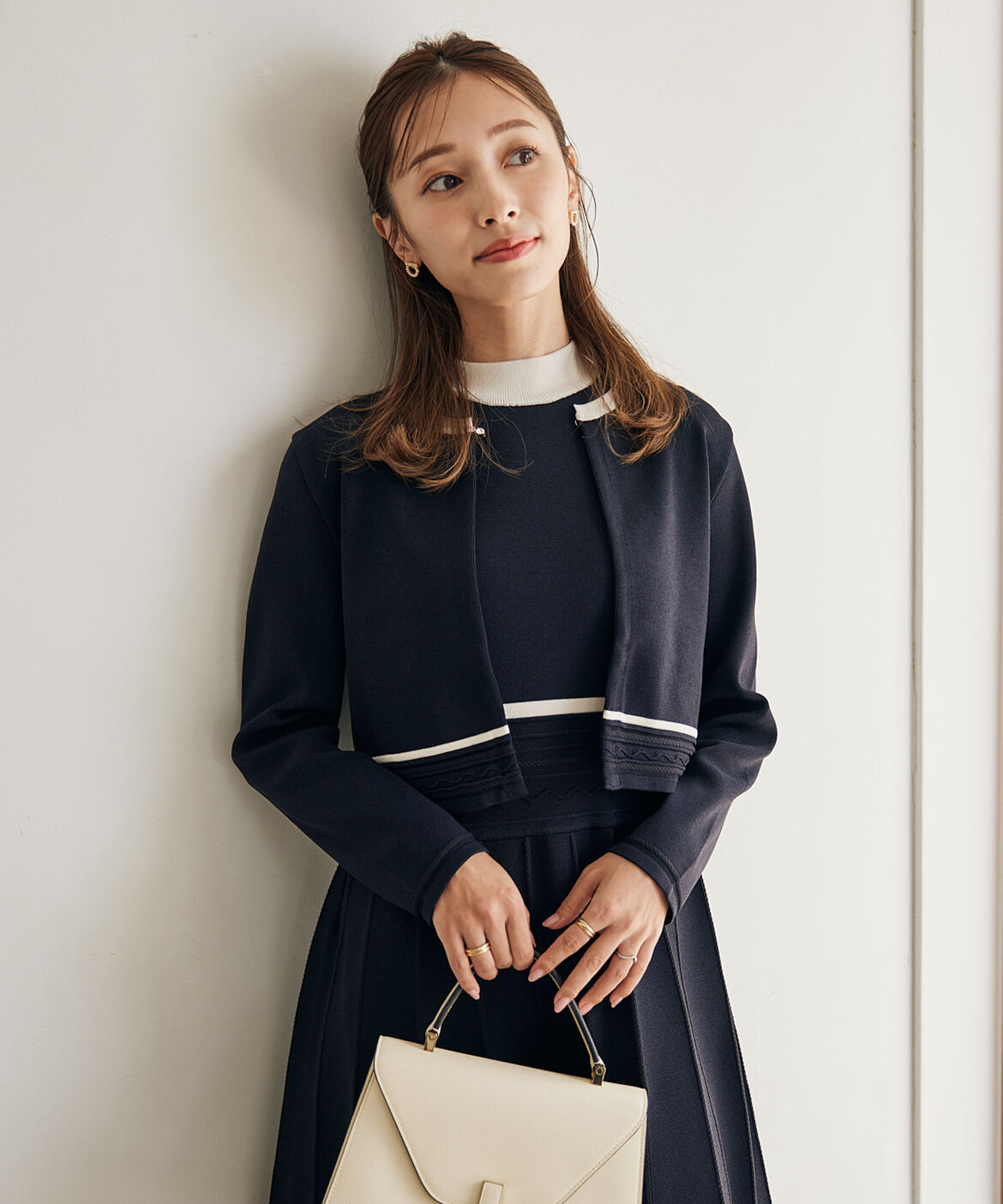 Maglie le cassetto「 《M Maglie le cassetto》バイカラーボレロカーディガン」|カーディガン|ネイビー