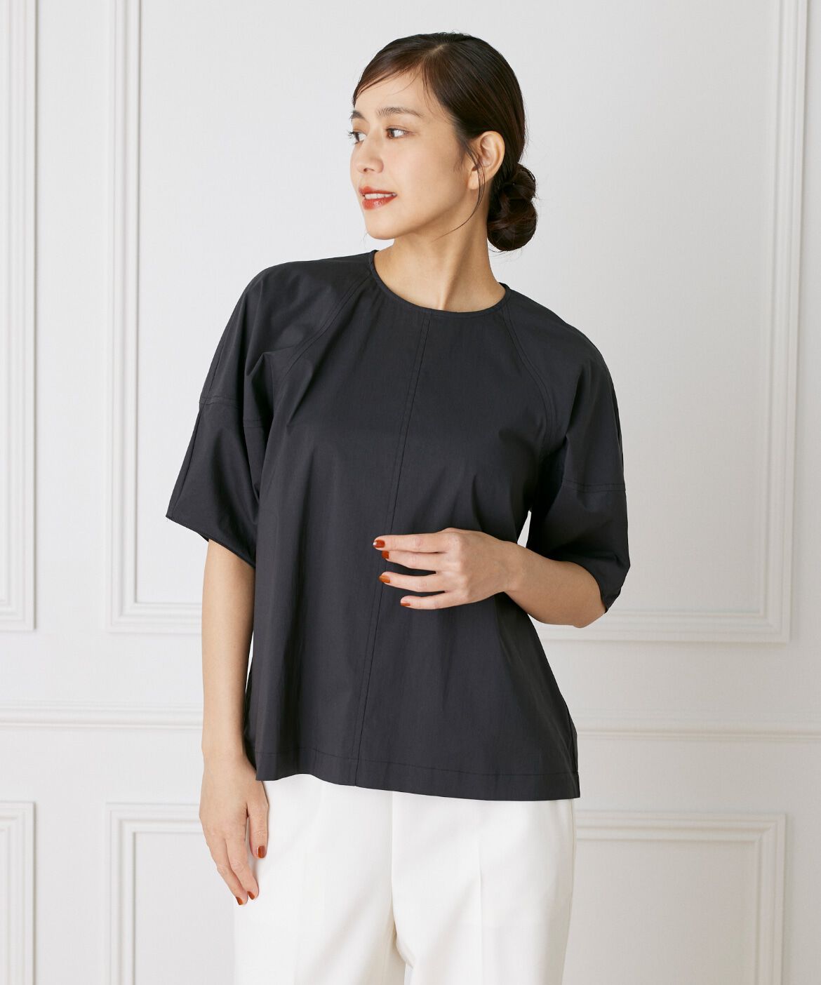 INED「ボリューム袖コットンナイロンブラウス」|シャツ・ブラウス|ブラック