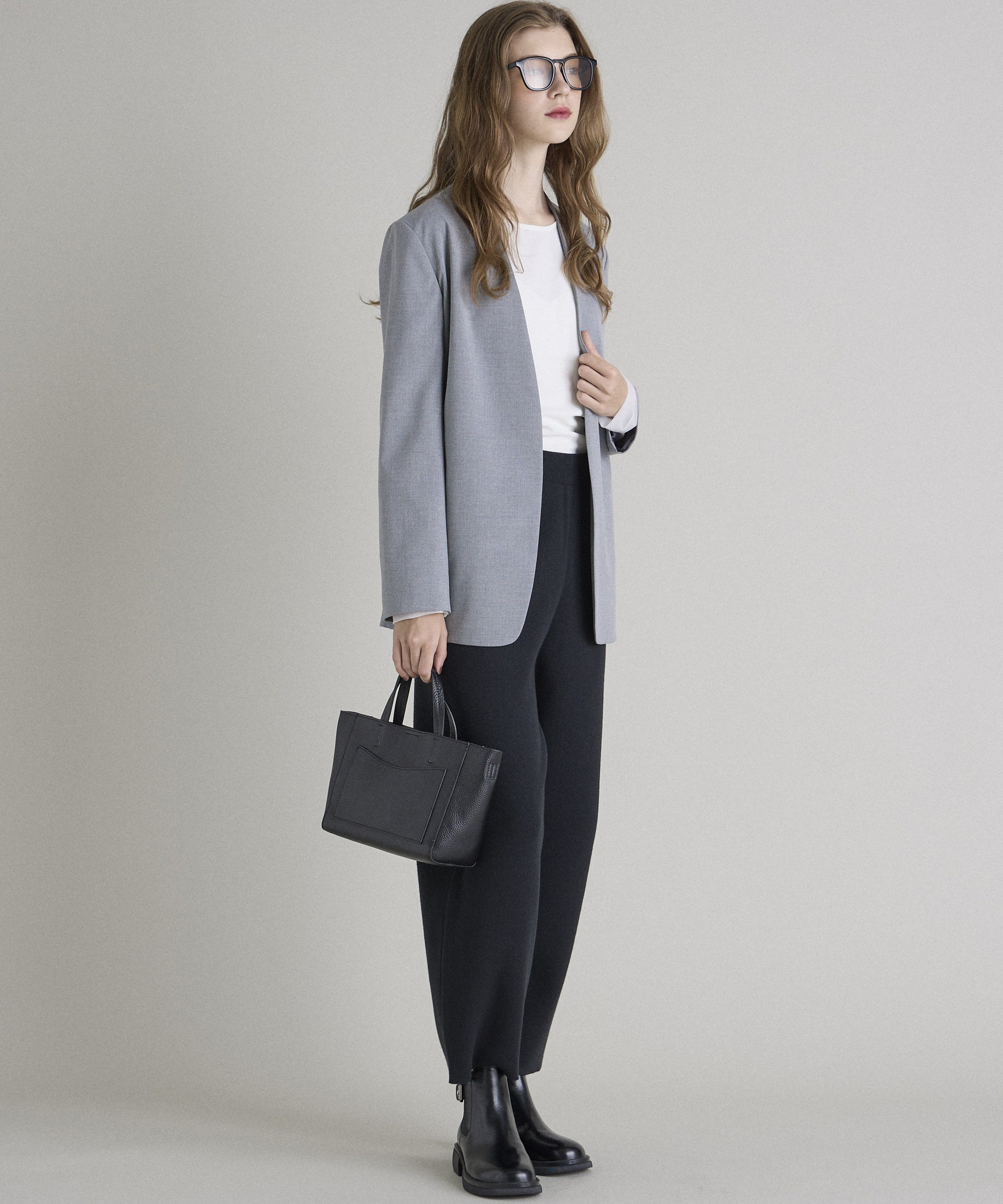 INED「《INED CLARO》カラーレスジャケット」|ノーカラージャケット|