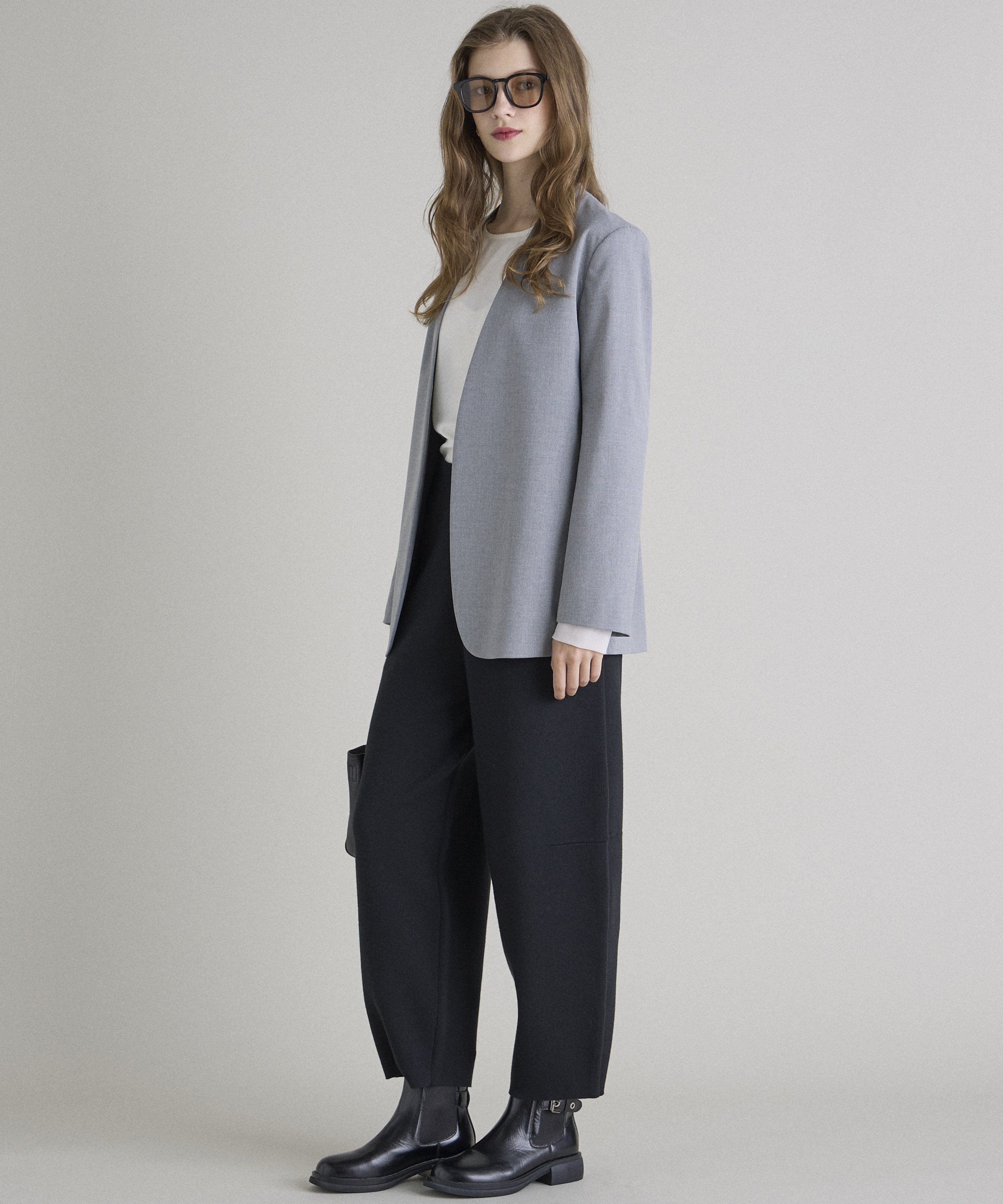 INED「《INED CLARO》カラーレスジャケット」|ノーカラージャケット|