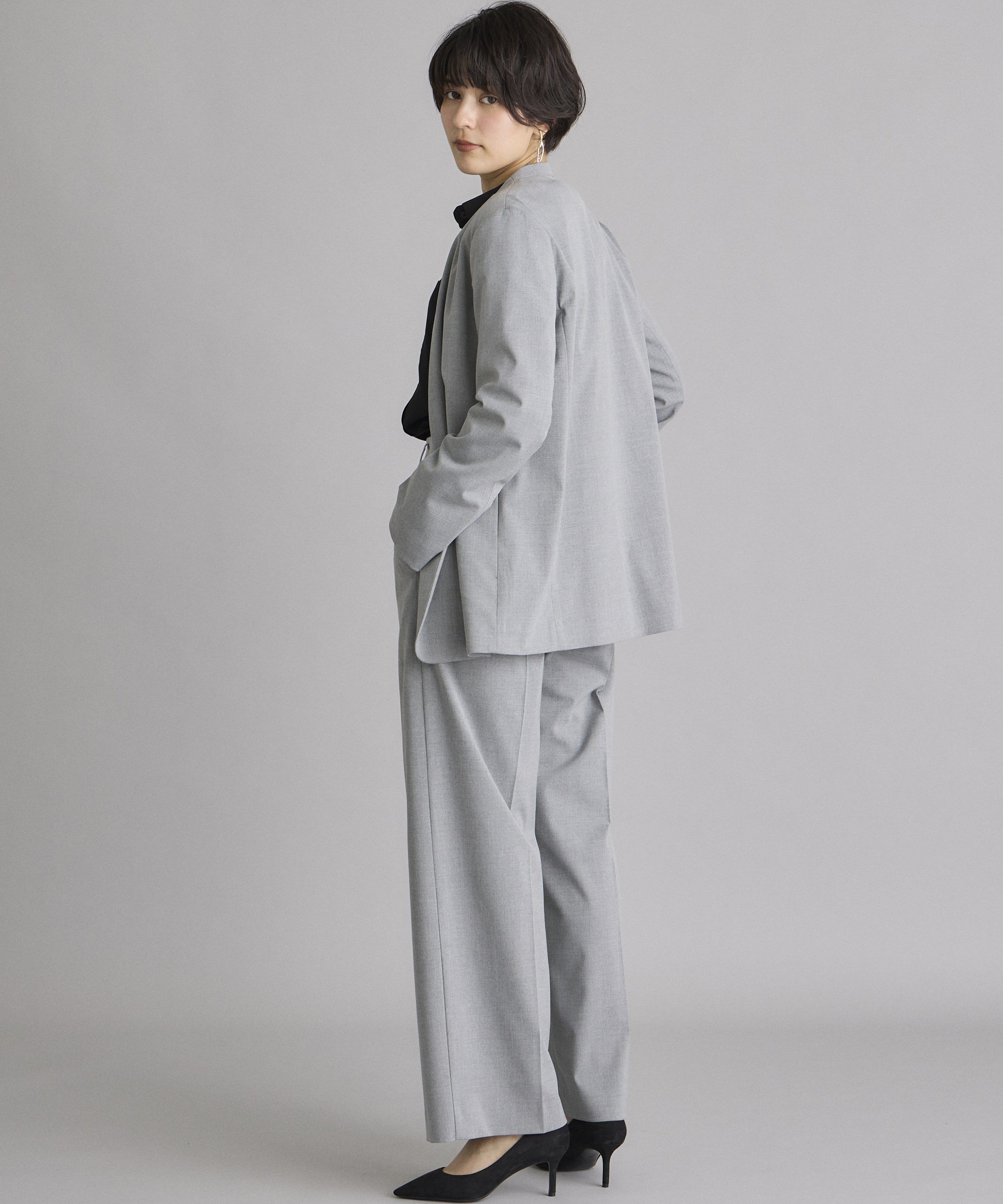 INED「《INED CLARO》カラーレスジャケット」|ノーカラージャケット|